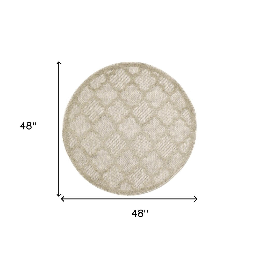 4' Cream And Beige Round Geometric Indoor Outdoor Area Rug HomeRoots