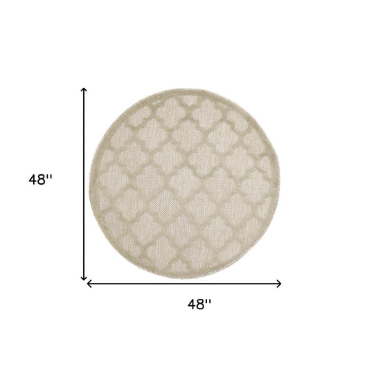 4' Cream And Beige Round Geometric Indoor Outdoor Area Rug