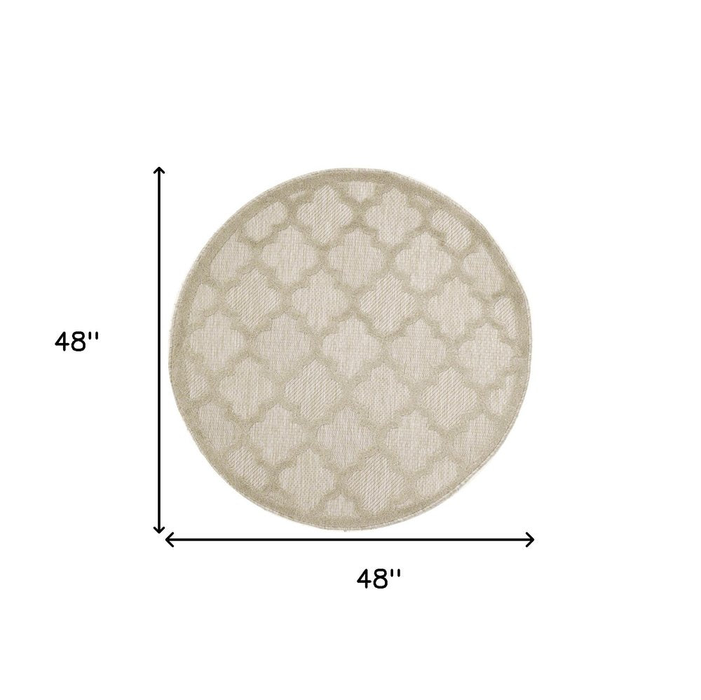 4' Cream And Beige Round Geometric Indoor Outdoor Area Rug