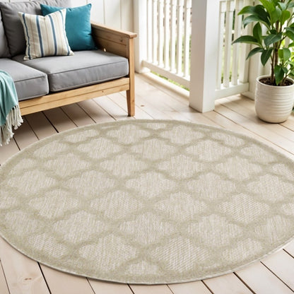 4' Cream And Beige Round Geometric Indoor Outdoor Area Rug HomeRoots