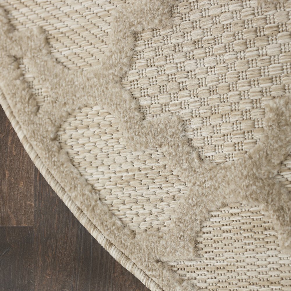 4' Cream And Beige Round Geometric Indoor Outdoor Area Rug — view 4