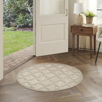4' Cream And Beige Round Geometric Indoor Outdoor Area Rug HomeRoots