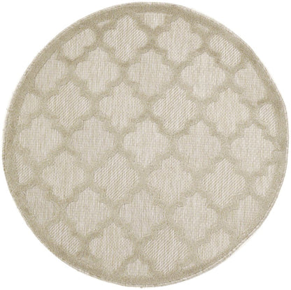 4' Cream And Beige Round Geometric Indoor Outdoor Area Rug