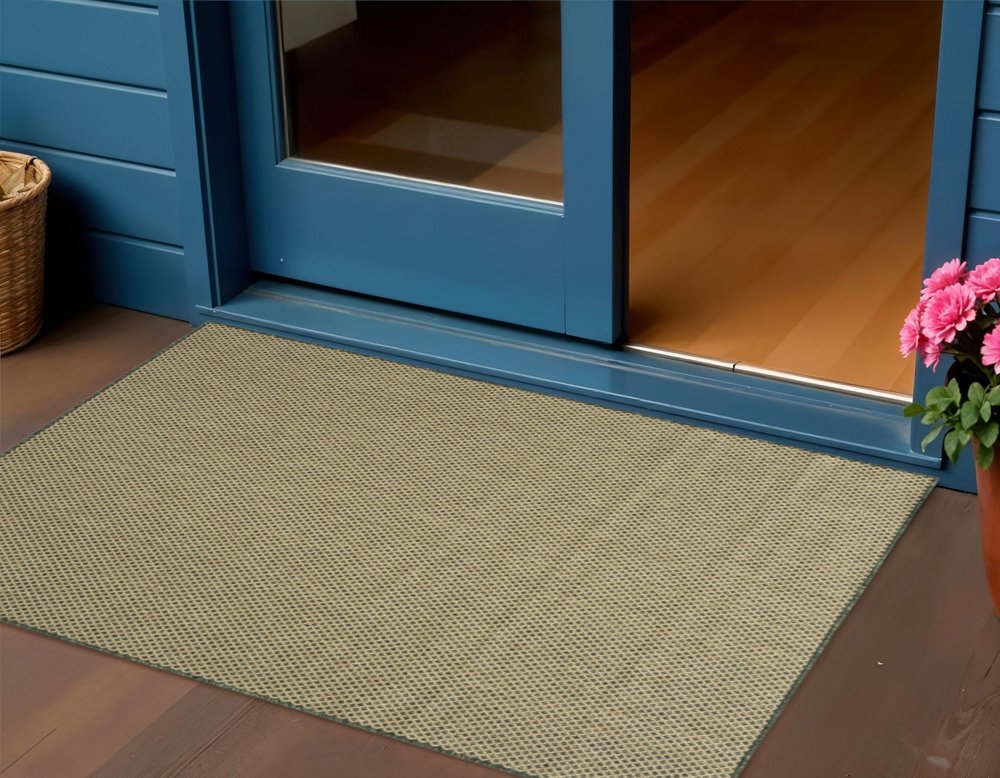3' X 5' Green And Beige Geometric Indoor Outdoor Area Rug HomeRoots