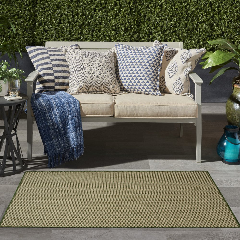3' X 5' Green And Beige Geometric Indoor Outdoor Area Rug HomeRoots