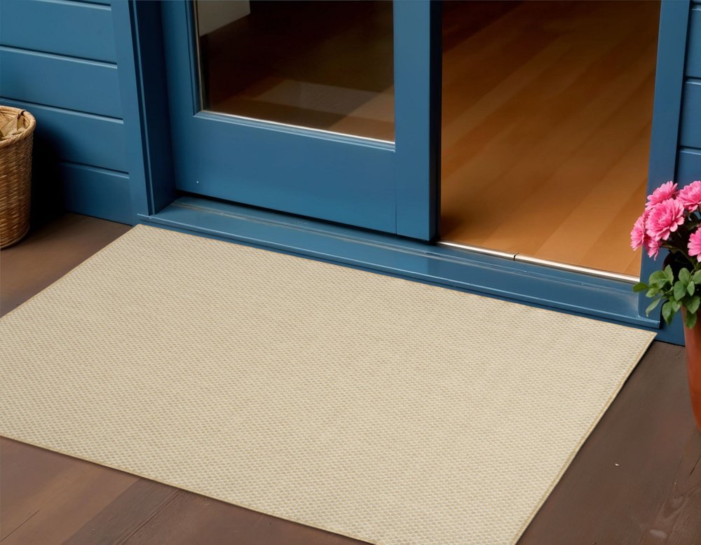 3' X 5' Natural And Ivory Geometric Indoor Outdoor Area Rug — view 3