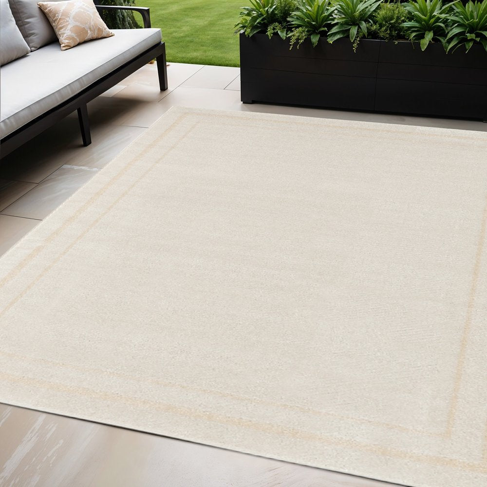 5' Ivory And Gold Square Indoor Outdoor Area Rug HomeRoots