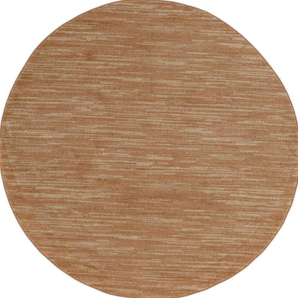 6' Rust And Beige Round Abstract Indoor Outdoor Area Rug — view 2