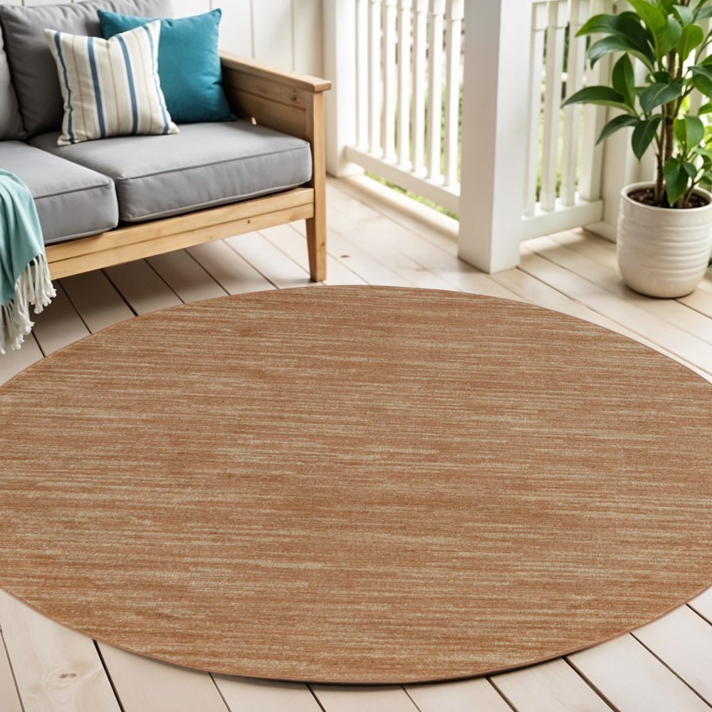 6' Rust And Beige Round Abstract Indoor Outdoor Area Rug — view 4