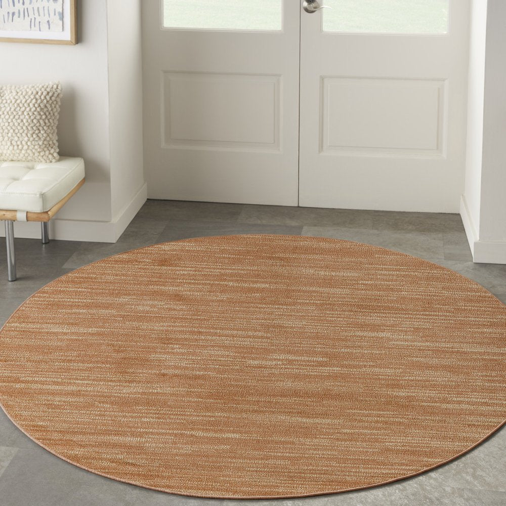 6' Rust And Beige Round Abstract Indoor Outdoor Area Rug — view 7