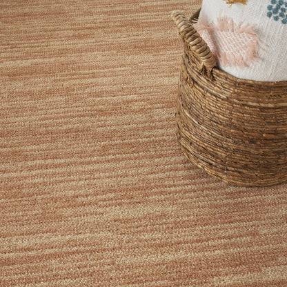 6' Rust And Beige Round Abstract Indoor Outdoor Area Rug