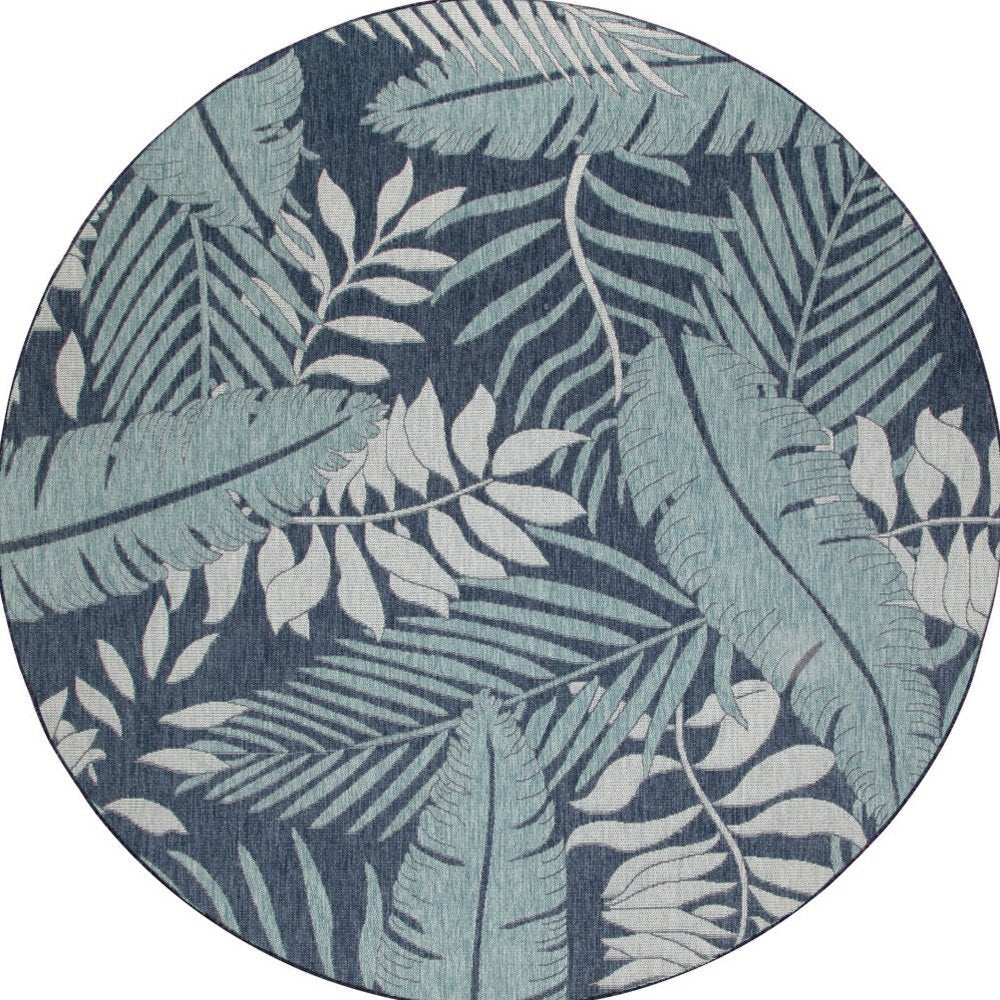 4' Navy Blue Round Floral Indoor Outdoor Area Rug HomeRoots
