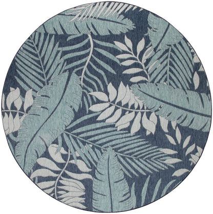 4' Navy Blue Round Floral Indoor Outdoor Area Rug HomeRoots