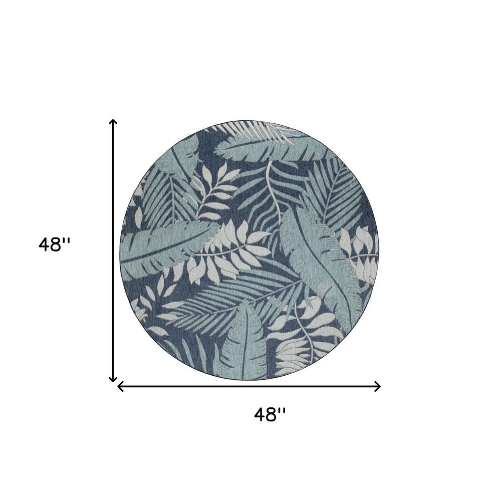 4' Navy Blue Round Floral Indoor Outdoor Area Rug HomeRoots