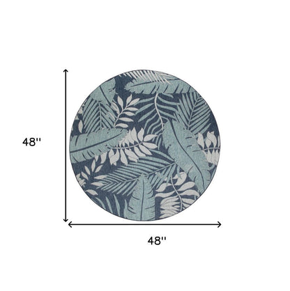 4' Navy Blue Round Floral Indoor Outdoor Area Rug HomeRoots