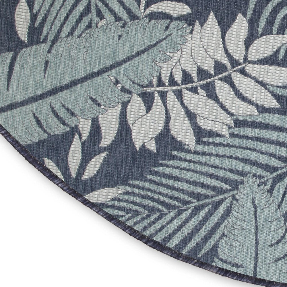 4' Navy Blue Round Floral Indoor Outdoor Area Rug HomeRoots