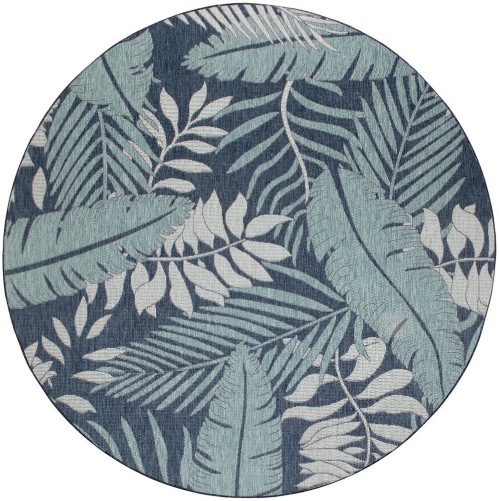 4' Navy Blue Round Floral Indoor Outdoor Area Rug — view 8