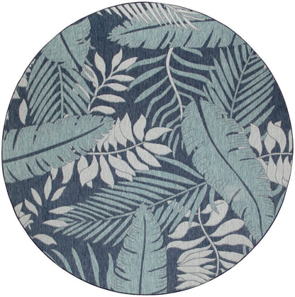 4' Navy Blue Round Floral Indoor Outdoor Area Rug HomeRoots