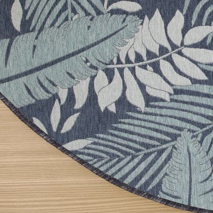 4' Navy Blue Round Floral Indoor Outdoor Area Rug HomeRoots