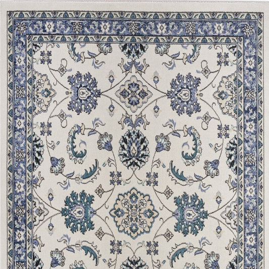 4' X 6' Ivory And Blue Floral Indoor Outdoor Area Rug