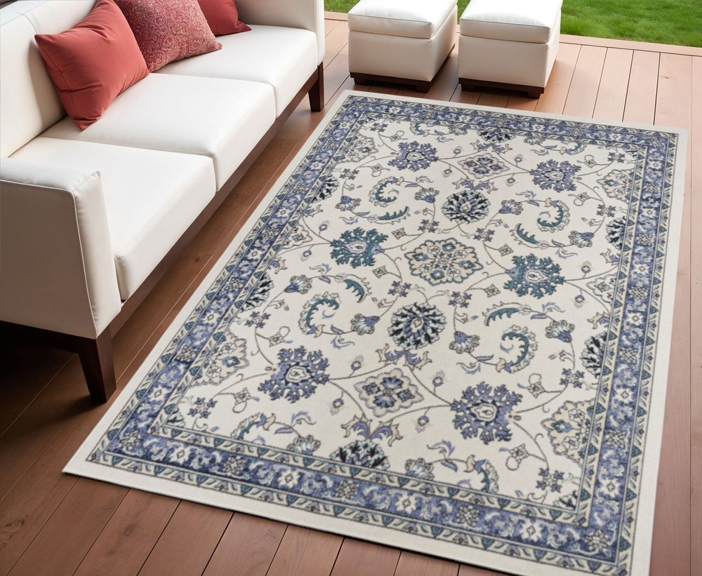4' X 6' Ivory And Blue Floral Indoor Outdoor Area Rug HomeRoots