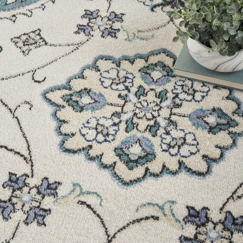 4' X 6' Ivory And Blue Floral Indoor Outdoor Area Rug HomeRoots