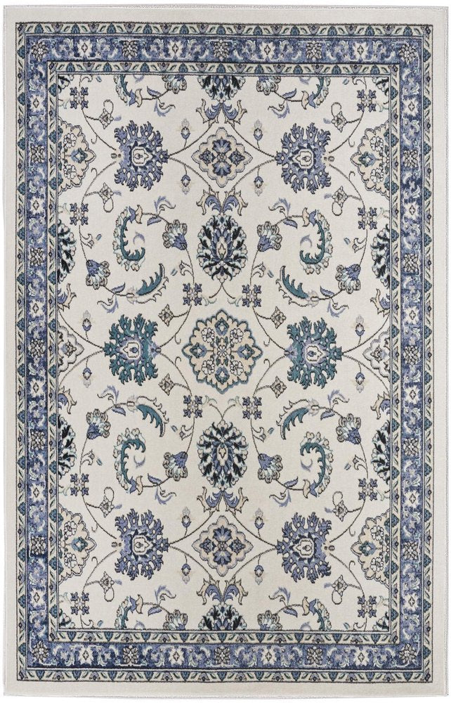 4' X 6' Ivory And Blue Floral Indoor Outdoor Area Rug — view 8