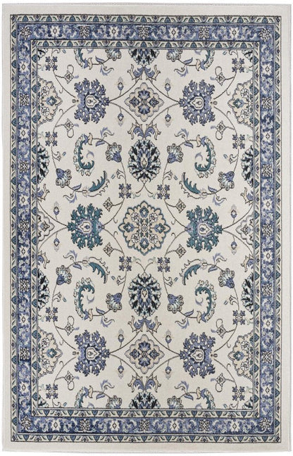 4' X 6' Ivory And Blue Floral Indoor Outdoor Area Rug HomeRoots