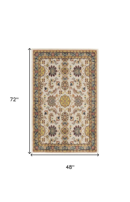 4' X 6' Ivory And Gold Floral Indoor Outdoor Area Rug HomeRoots