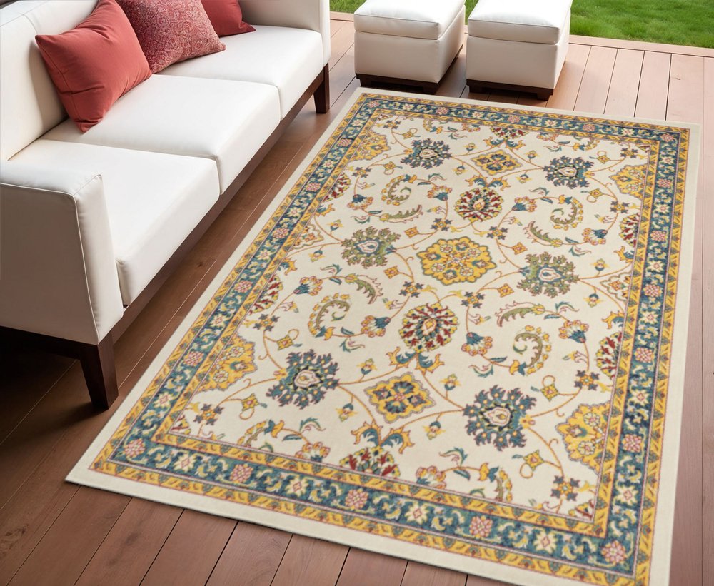 4' X 6' Ivory And Gold Floral Indoor Outdoor Area Rug — view 4