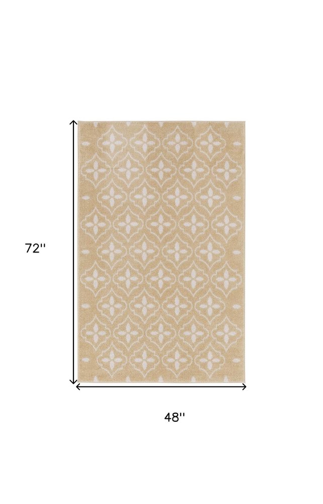 4' X 6' Beige And Ivory Geometric Indoor Outdoor Area Rug HomeRoots