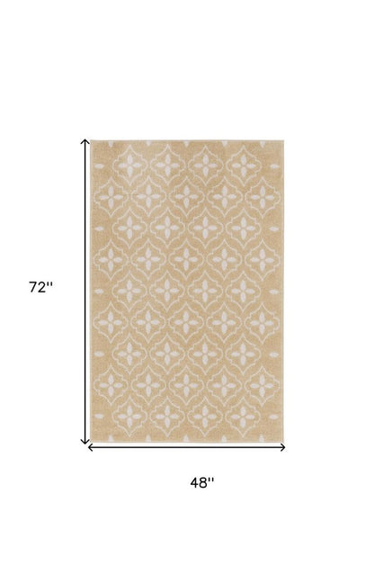 4' X 6' Beige And Ivory Geometric Indoor Outdoor Area Rug HomeRoots