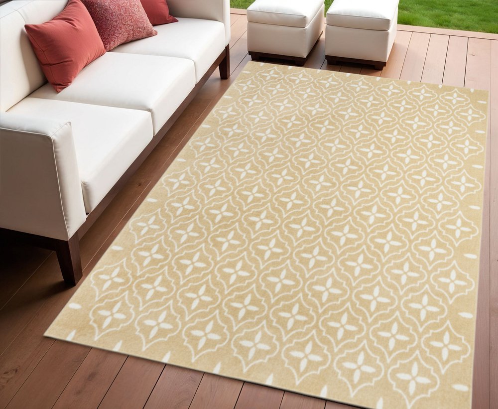 4' X 6' Beige And Ivory Geometric Indoor Outdoor Area Rug — view 12