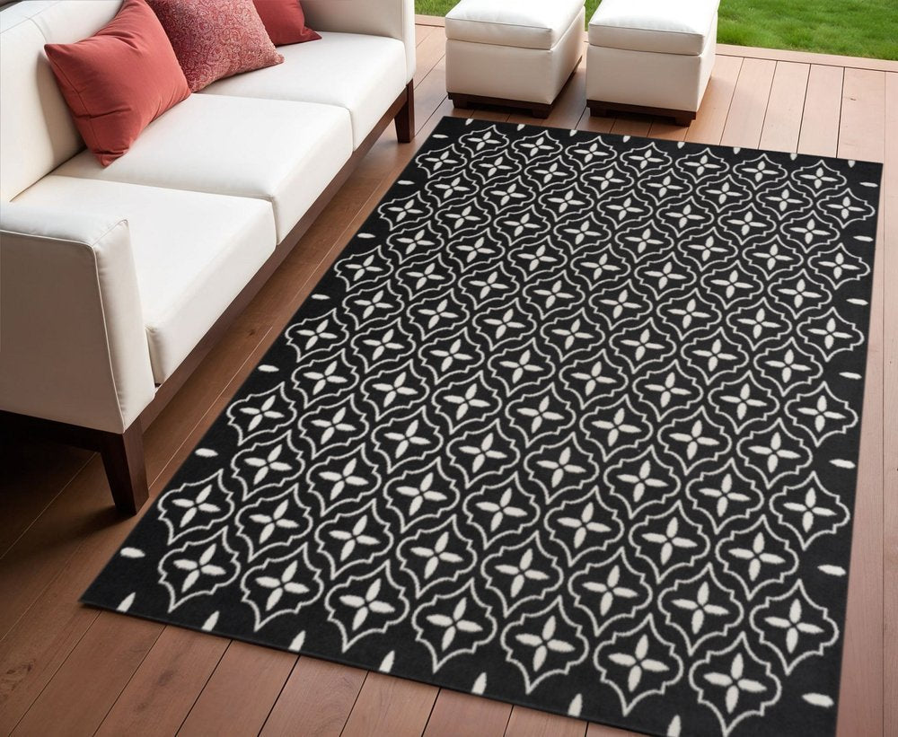 4' X 6' Black And Ivory Geometric Indoor Outdoor Area Rug HomeRoots