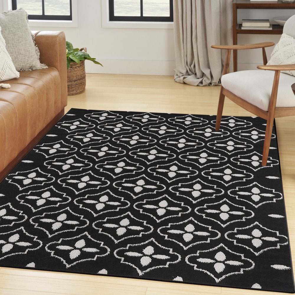 4' X 6' Black And Ivory Geometric Indoor Outdoor Area Rug HomeRoots