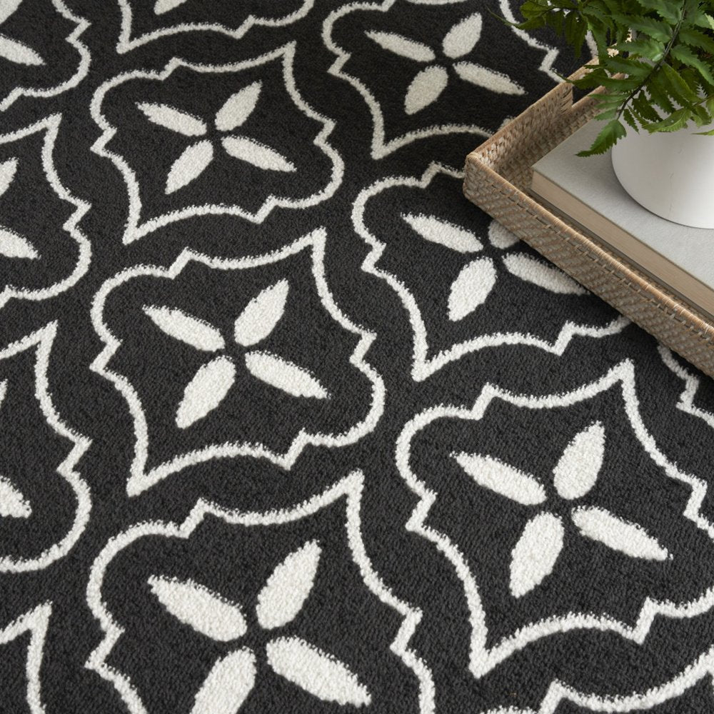 4' X 6' Black And Ivory Geometric Indoor Outdoor Area Rug HomeRoots