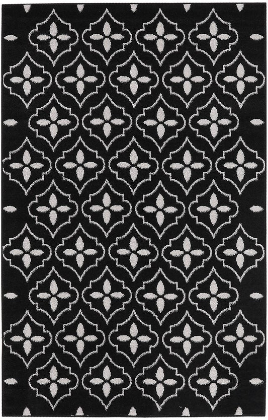 4' X 6' Black And Ivory Geometric Indoor Outdoor Area Rug