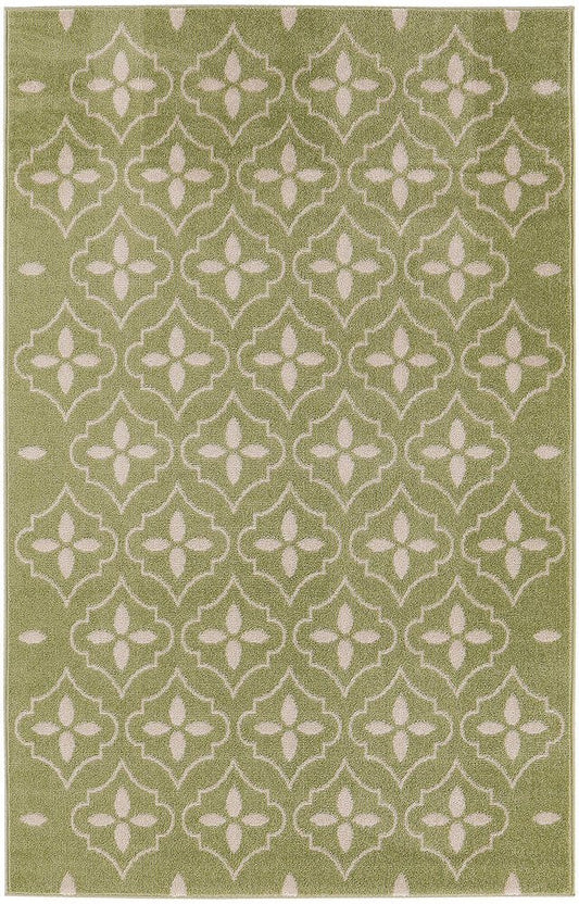 4' X 6' Green And Ivory Geometric Indoor Outdoor Area Rug