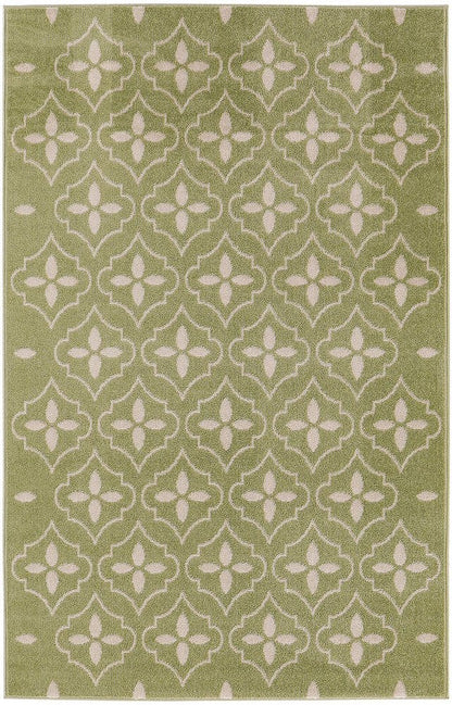 4' X 6' Green And Ivory Geometric Indoor Outdoor Area Rug HomeRoots