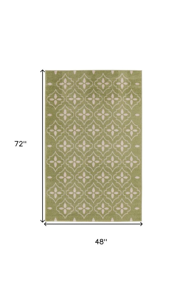 4' X 6' Green And Ivory Geometric Indoor Outdoor Area Rug — view 2