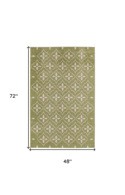 4' X 6' Green And Ivory Geometric Indoor Outdoor Area Rug HomeRoots