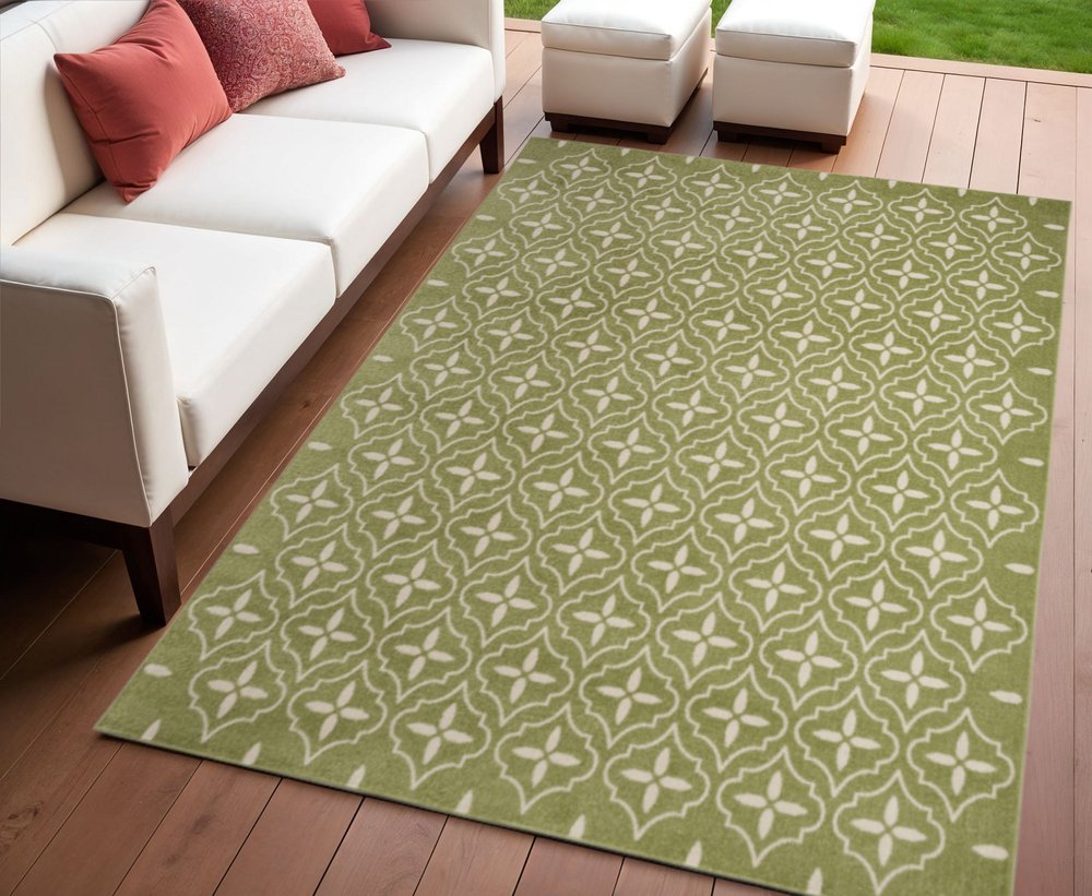 4' X 6' Green And Ivory Geometric Indoor Outdoor Area Rug HomeRoots