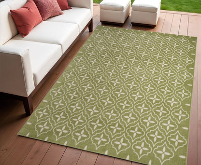 4' X 6' Green And Ivory Geometric Indoor Outdoor Area Rug HomeRoots