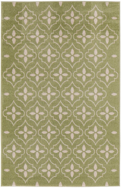 4' X 6' Green And Ivory Geometric Indoor Outdoor Area Rug