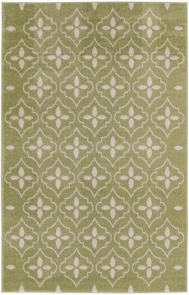 4' X 6' Green And Ivory Geometric Indoor Outdoor Area Rug — view 8