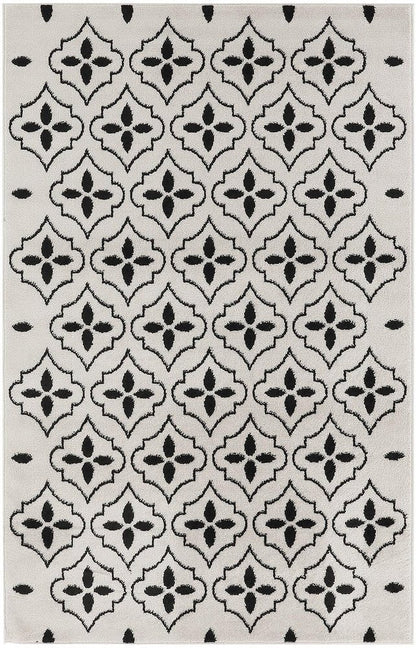 4' X 6' Ivory And Black Geometric Indoor Outdoor Area Rug HomeRoots
