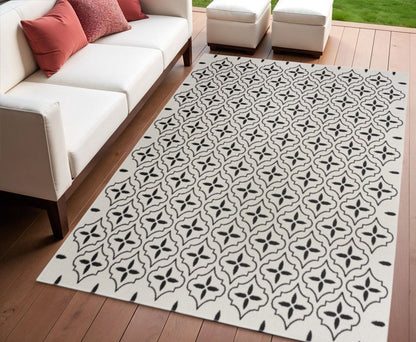 4' X 6' Ivory And Black Geometric Indoor Outdoor Area Rug HomeRoots