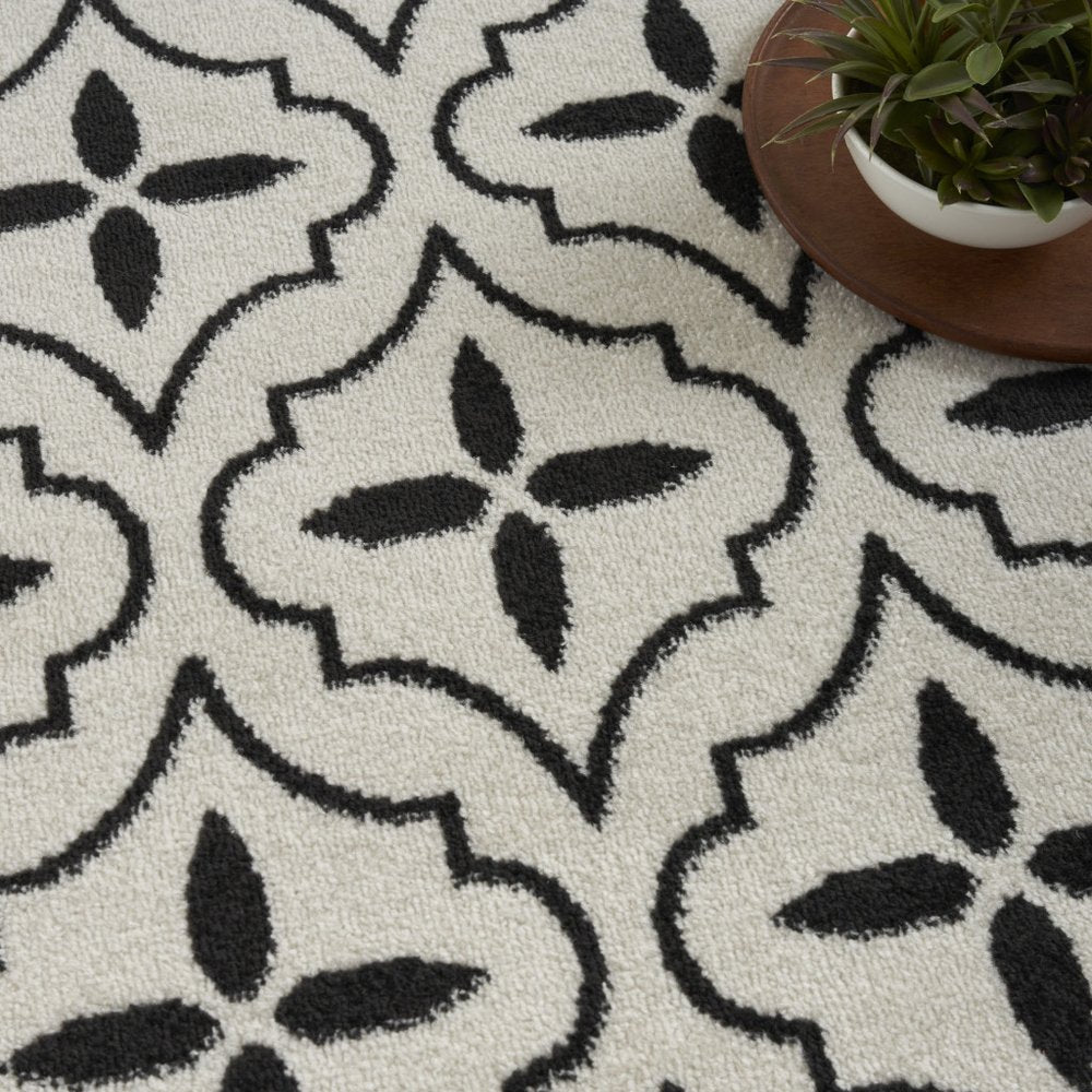 4' X 6' Ivory And Black Geometric Indoor Outdoor Area Rug HomeRoots