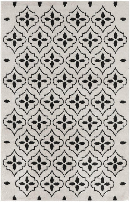 4' X 6' Ivory And Black Geometric Indoor Outdoor Area Rug