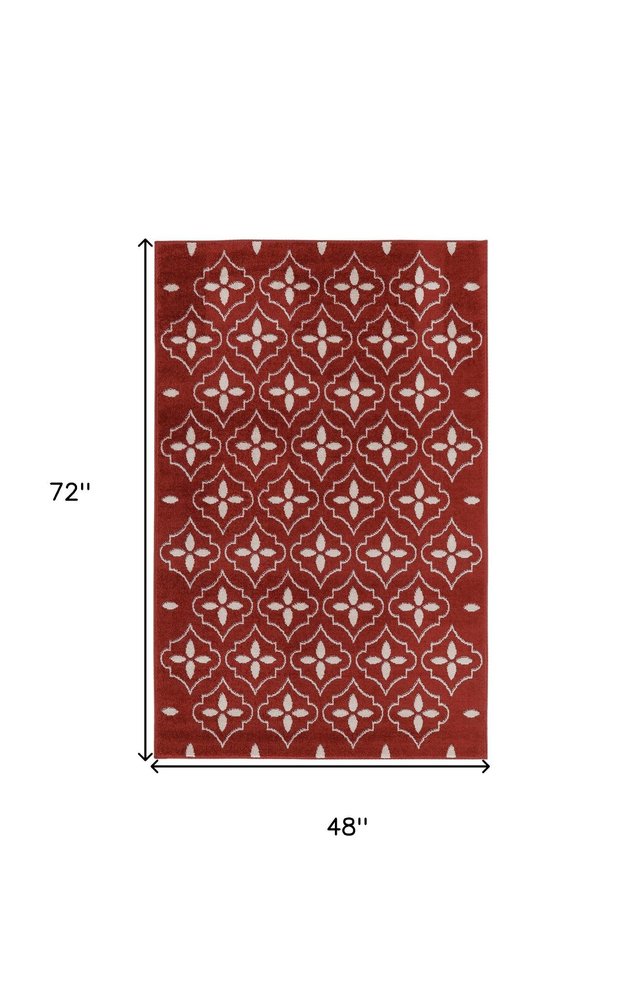 4' X 6' Brick Red And Ivory Geometric Indoor Outdoor Area Rug HomeRoots